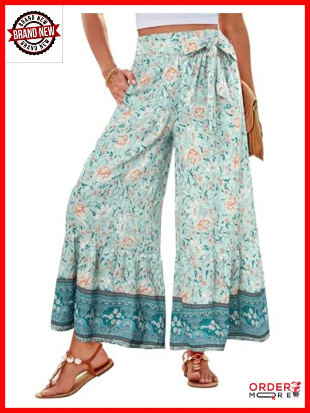 Wide Leg Palazzo Pants High Waist Flowy Summer Beach Trousers